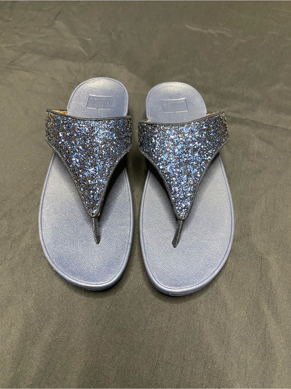Fitflop Women's LULU Glitter Toe-Thongs Sandals US10/UK8 Midnight Navy Blue $80